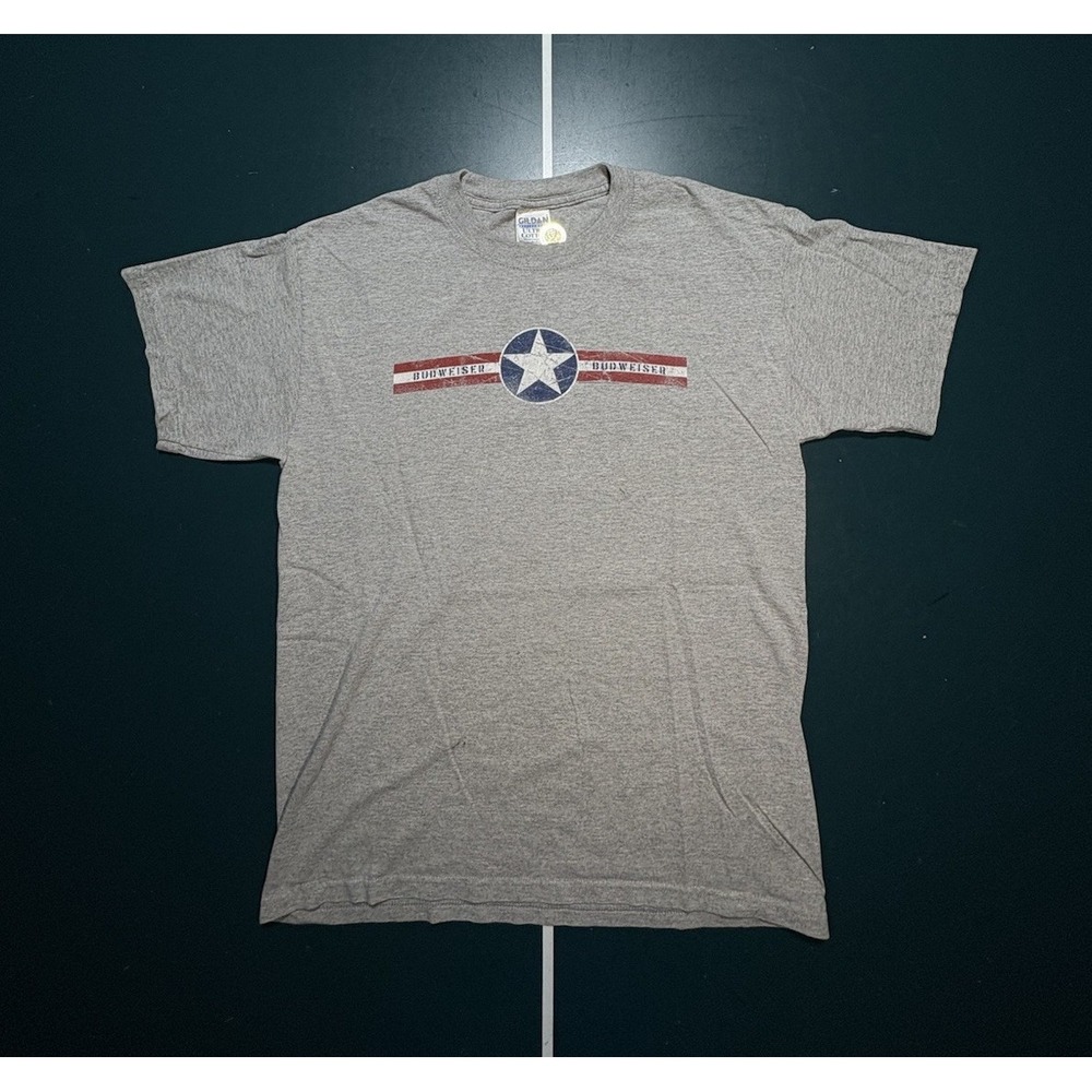 Vintage Budweiser Captain America T Shirt Mens Size Medium Beer Graphic Gray Y2K